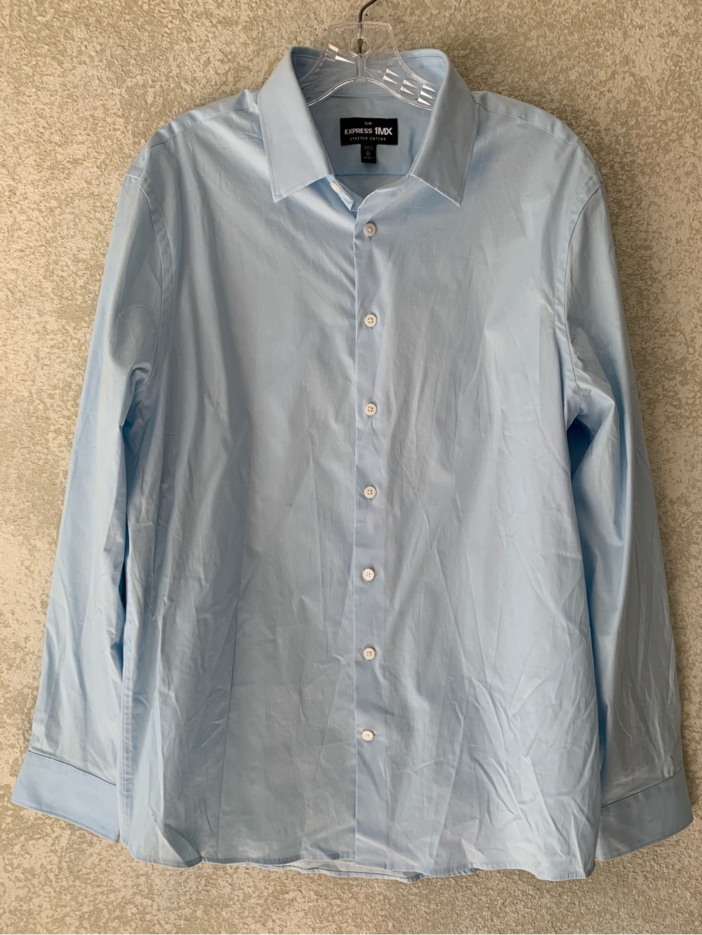 Express Men Light Blue Dress Shirt - Spread Collar M 15.5 Slim Stretch Cotton